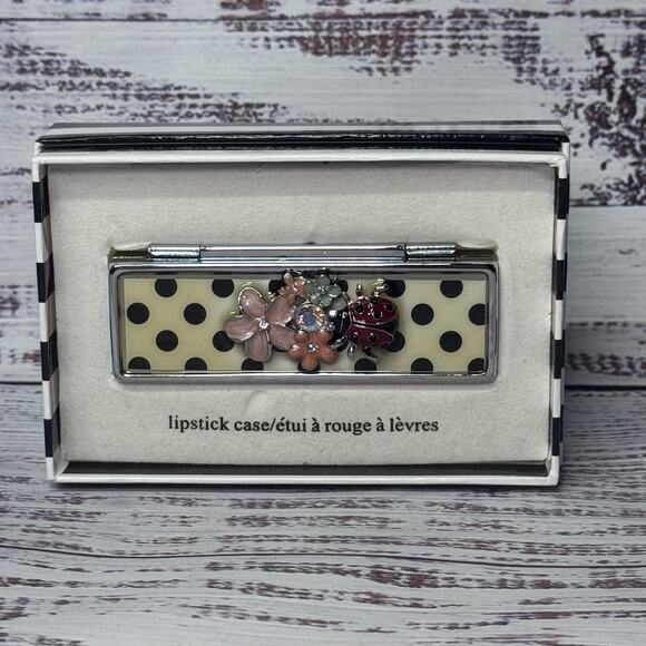 RETIRED NIB Pier1 Jeweled LIPSTICK Holder | Ladybug Flowers Butterfly - Picture 1 of 6